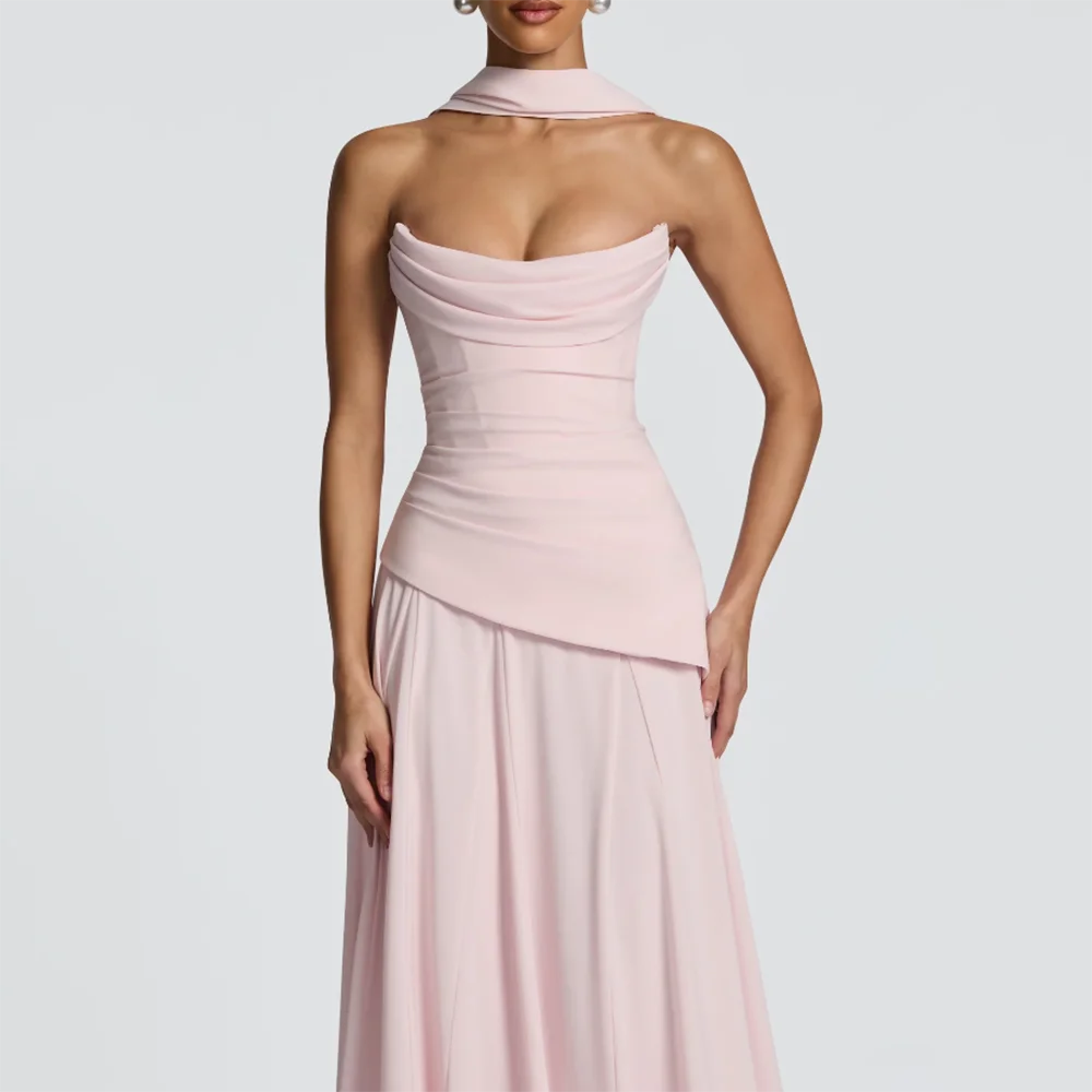 Wedding Guest Dresses for Women 2026 Strapless A Line Formal Party Gowns with Scarf Backless Long Evening Dress Customized