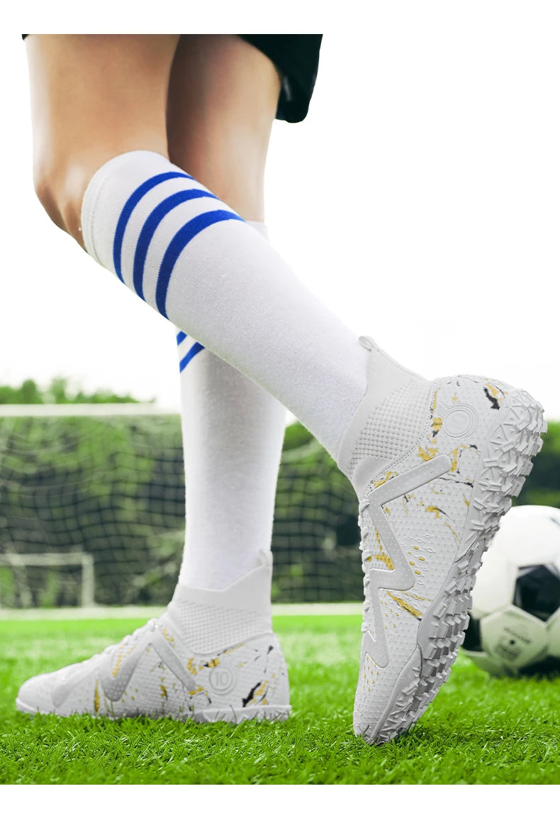 Adult Professional FG/TF Soccer Shoes Non-Slip Long Spike Football Boots Young Kids High Ankle Cleats Grass Soccer Sneakers ﻿