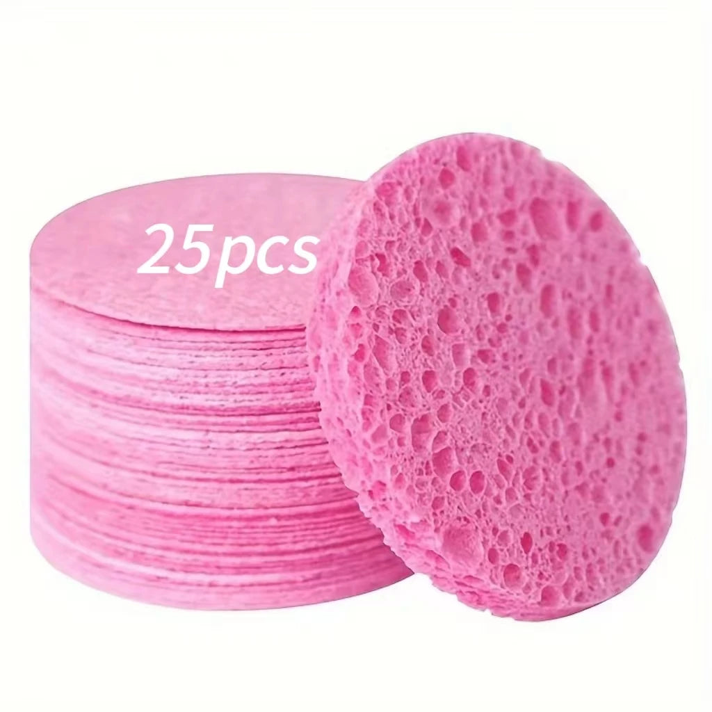 25pcs Compress Face Wash Puff Natural Wood Pulp Sponge Face Wash Puff Foaming Face Puff Cosmetic Puff Face Cleansing Sponge