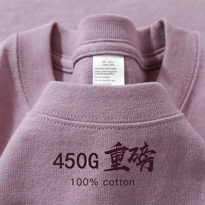 American 450g Heavy Cotton Short-sleeved T-shirt Men's and Women's Solid Color Loose Round Neck Top Bottoming Shirt Half-sleeved