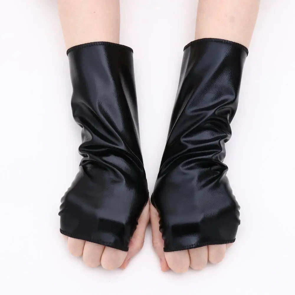 Men Women Hip-Hop Dance PU Mittens Black Gloves Halloween Leather Gloves Dress Up