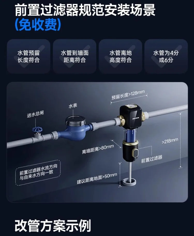 220V AUX Whole House Water Filter Automatic Backwash Stainless Steel Purifier for Home WCL