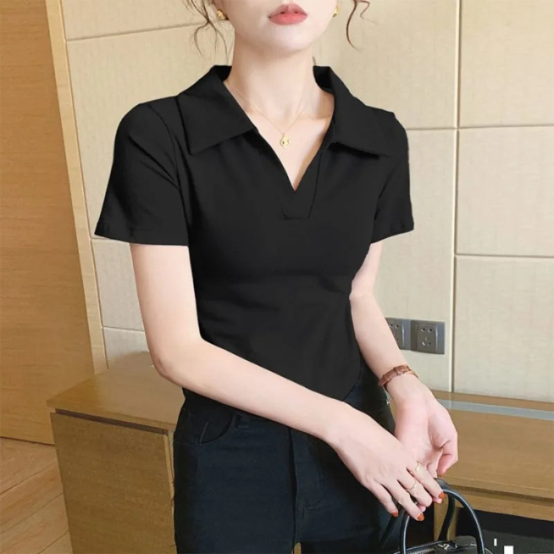 Women's Versatile Top Summer Loose Stylish Cover Fat Slim Short Sleeve