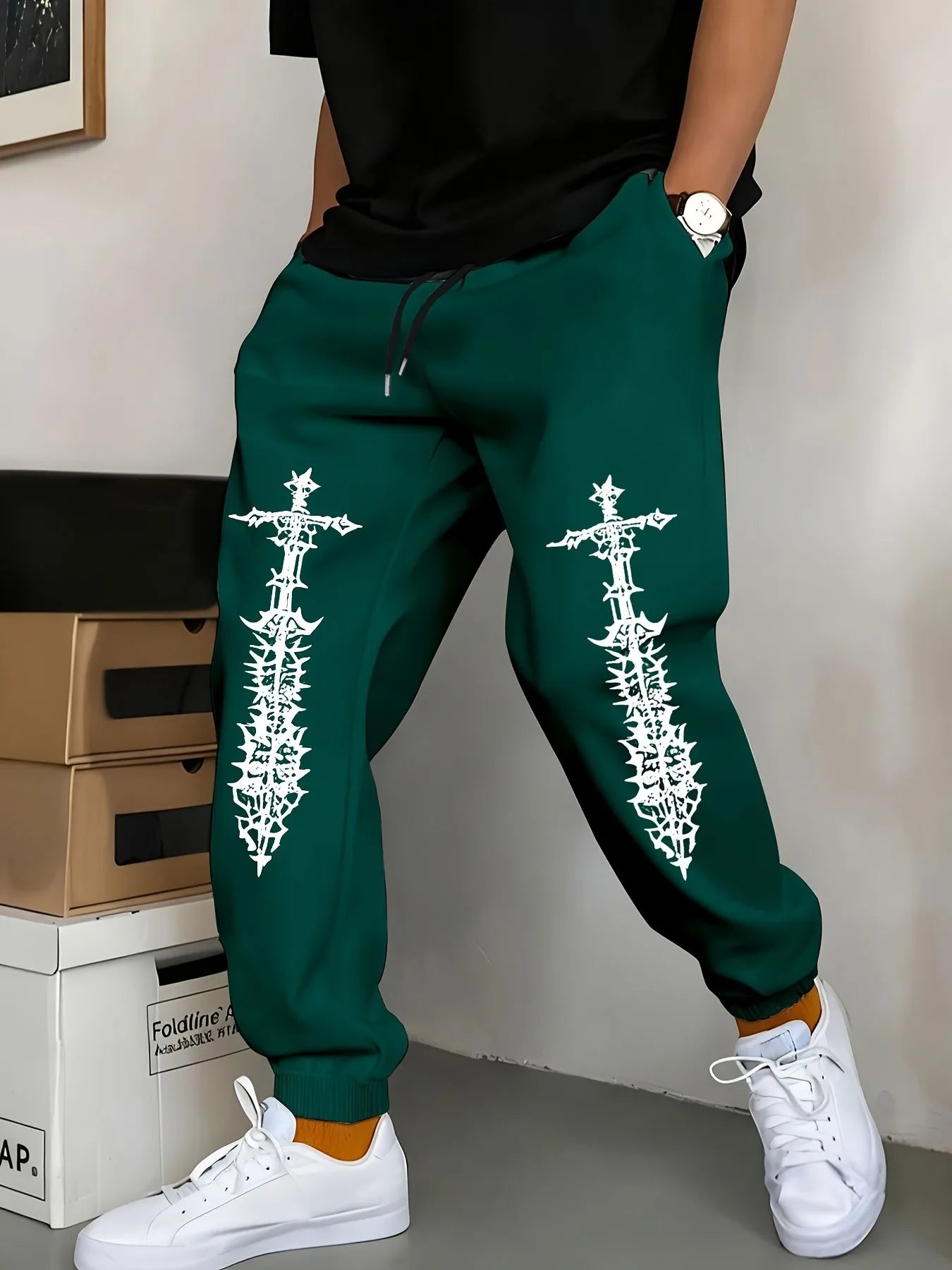Spring and Autumn Men's Fashion Printed Jogging Pants Casual Fleece Warm Trousers Every Day Street Wearing Sweater Pants S-3XL