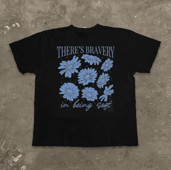 2025 Fashion 100% Pure Cotton T-shirt suitable for both men and women featuring bold and soft letter and flower pattern printing