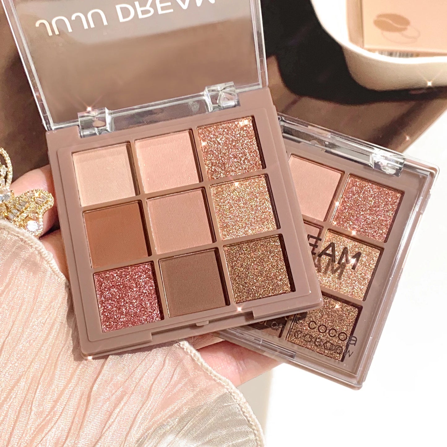 Milk tea nine-color eyeshadow palette, nine-grid eyeshadow with fine shimmer, shimmer and matte nude shades