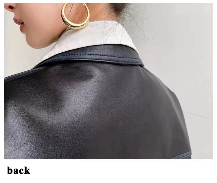 2025 Autumn Women's Oversized Real Leather Jacket Female 100% Sheepskin Retro Brown Broad Shoulder Suit Coat Streetwear Blazer