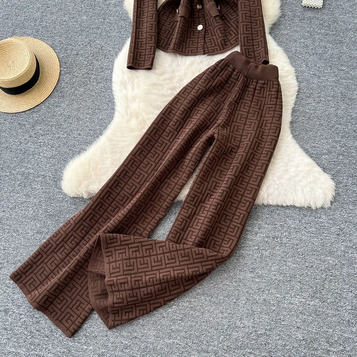 Pant Set Women Two Piece Sets Turn Down Collar Full Sleeve Tops Wide Leg Long Pants High Elastic Waist Y2k Streetwear Elegant
