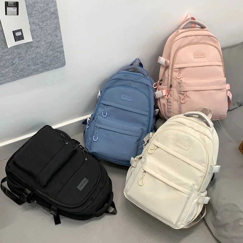College Style Canvas School Bags For Girls Solid Junior High School Student Schoolbag Korean Version Laptop Backpack Women Boys