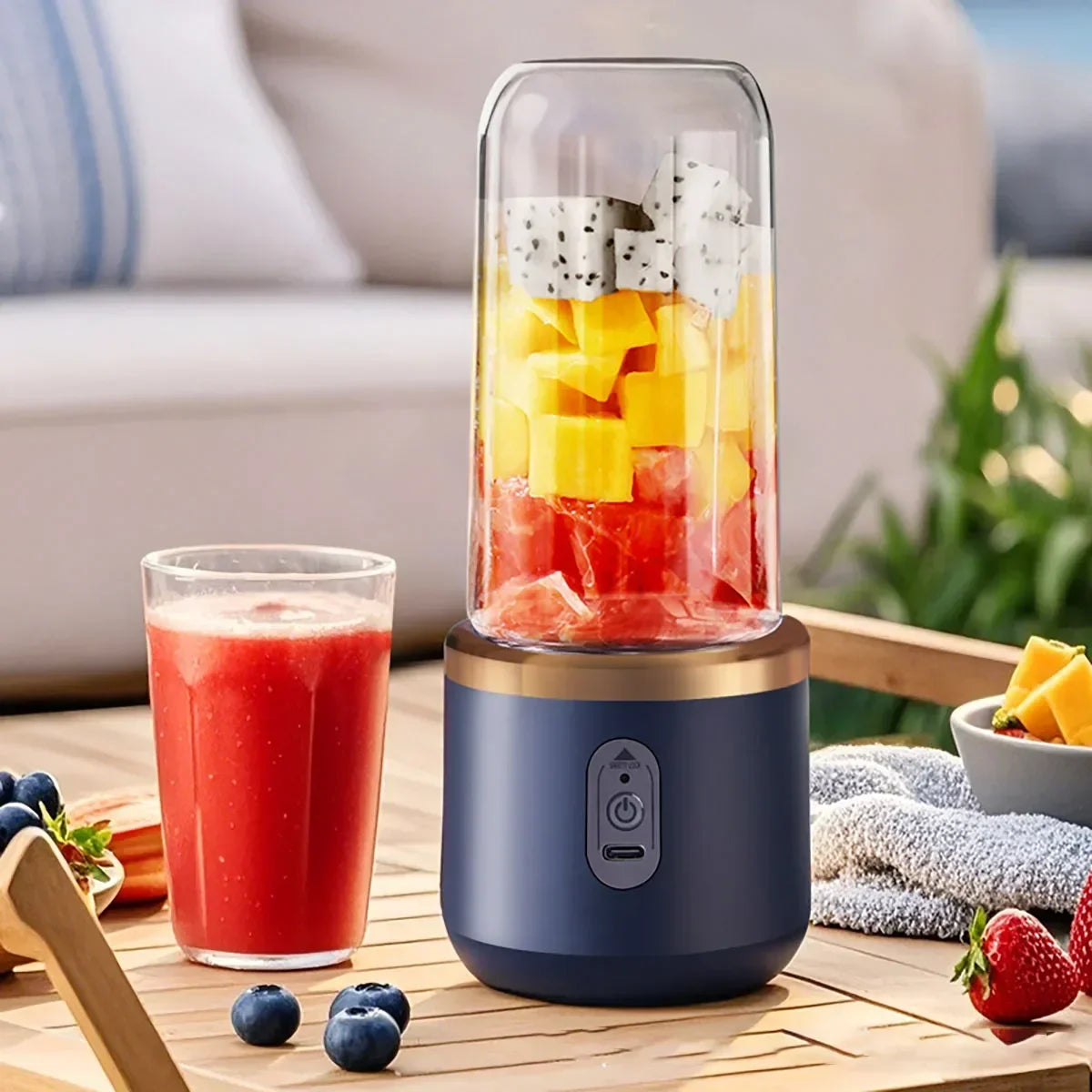 USB Rechargeable Portable Blender Dual Cup  Maker Electric Juicer Mixer 6 Blades Travel Kitchen Home Breakfast Fresh Fruit Juice