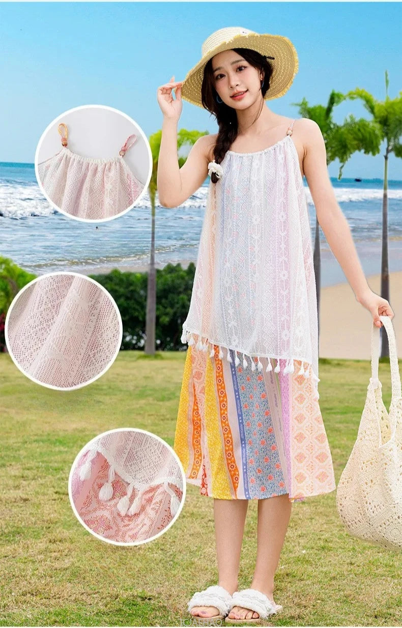 Dress 2025 Woman Vacation Couple Parent-child Beach Family Resorts Look Matching Holiday Outfit Mom Daughter Clothes Dad Son Set