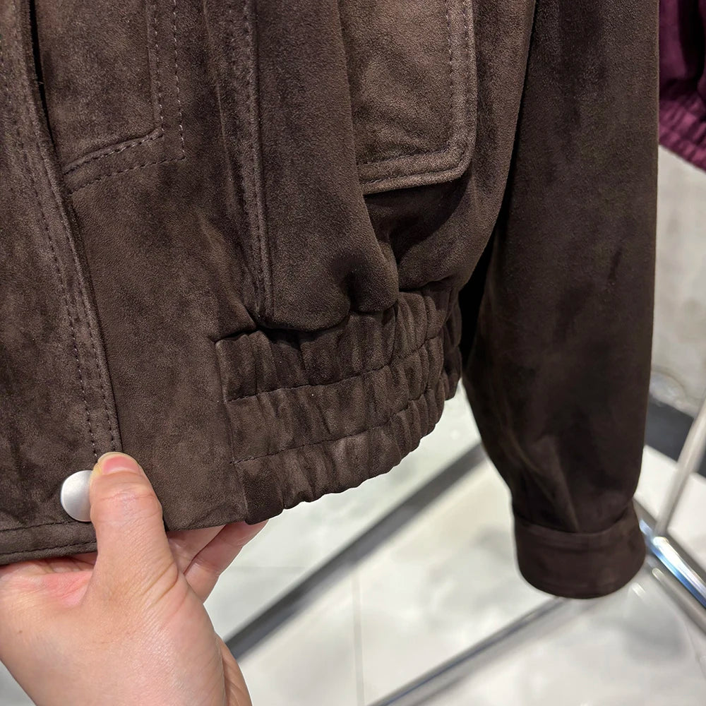 YOLOAgain 2025 Autumn Oversized Suede Jacket Women Real Leather Bomber Jacket Female