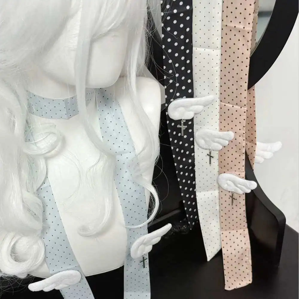 Handmade Polka Dot Silk Necktie Summer New Japanese-style Lolita Long Bowtie Girl Y2K Landmine Decoration Bow Tie Accessories