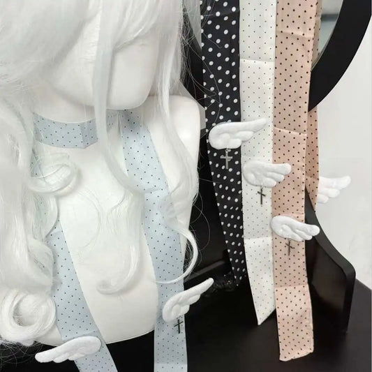 Handmade Polka Dot Silk Necktie Summer New Japanese-style Lolita Long Bowtie Girl Y2K Landmine Decoration Bow Tie Accessories