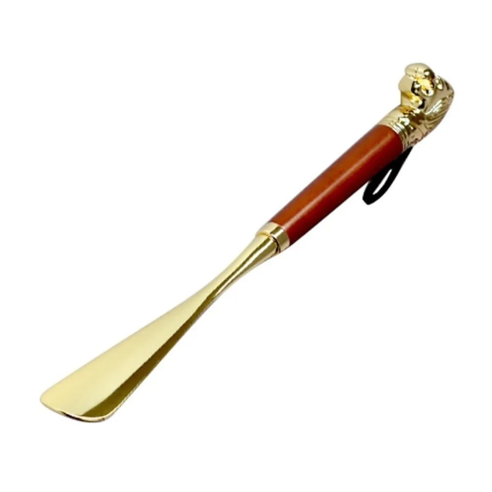 Shoe Wearer 32cm Metal Shoe Horn Lion/Horse Head Handheld Wood Handle Shoehorn Durable Long Portable Shoe Lifter for Household