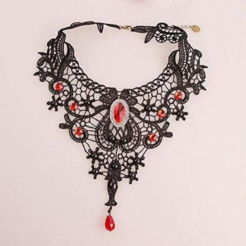 Gothic Black Lace Choker Necklace For Women Vintage Tassel Clavicle Chain Halloween Collar Choker Steampunk Party Jewelry Gift