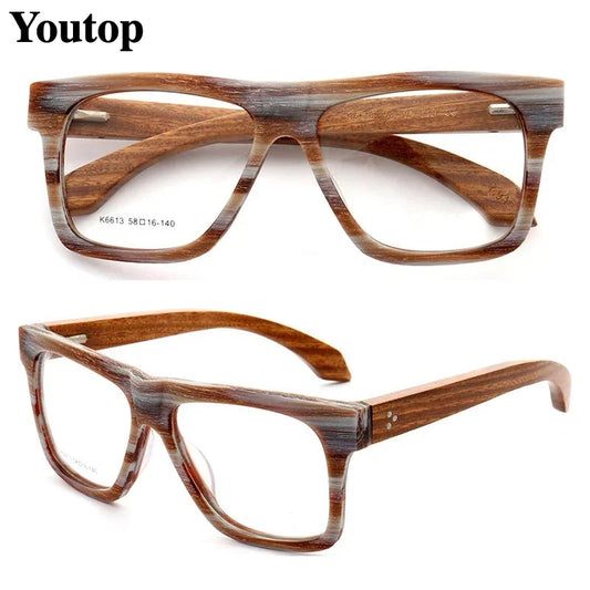 Women Vintage Wooden Glasses Frames Men Wood Eyeglass Frames Oversized Fashion Square Retro Rx Eyeglasses Frames Optical Eyewear
