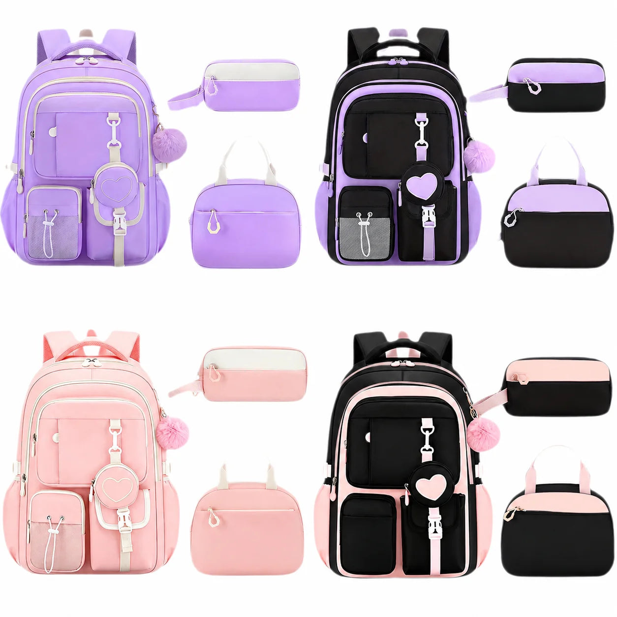School Bag Set Ergonomic Waterproof Oxford Cloth Backpack Girls School Backpack Set Large Capacity Spine Backpack For Middle