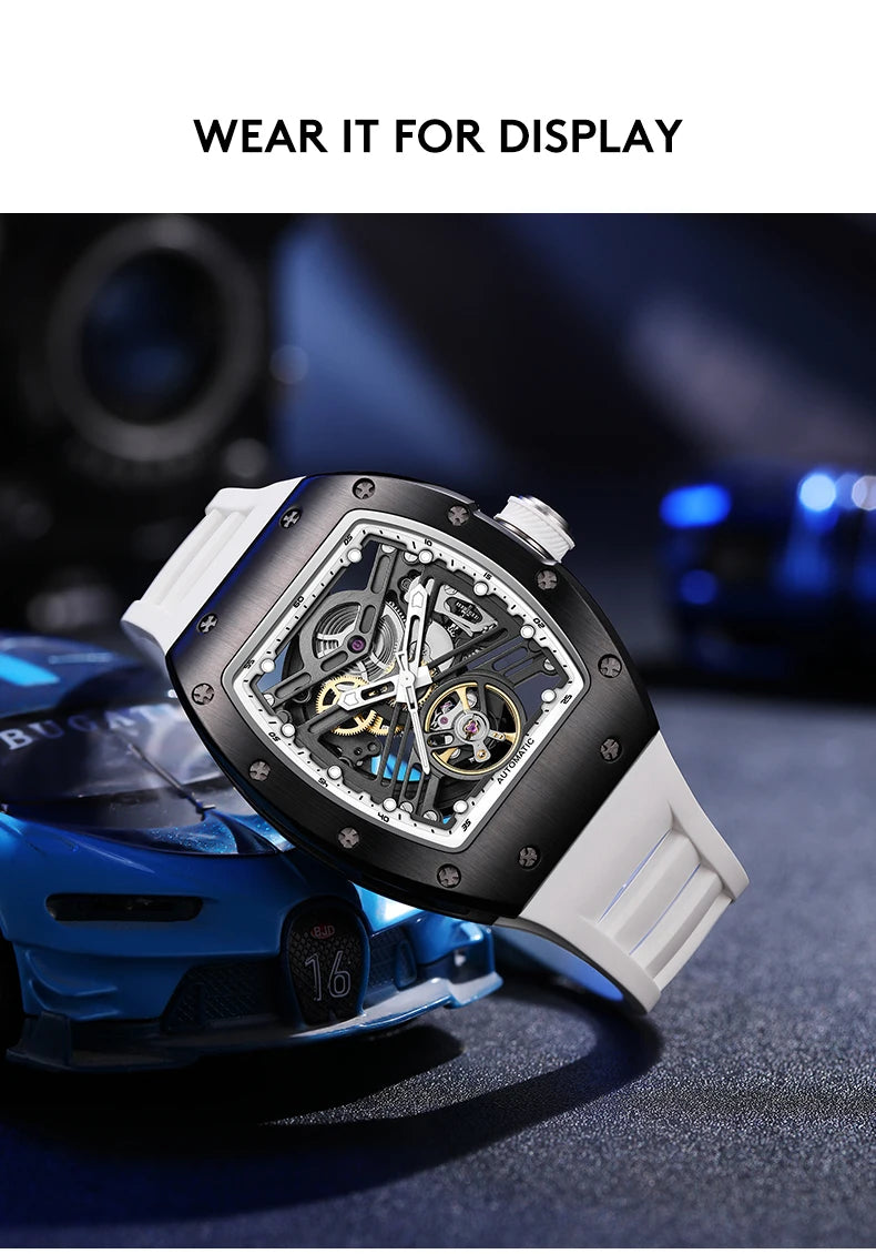 Automatic mechanical watch outdoors simple luxury watches waterproof wholesale skeleton leather mens watch gift