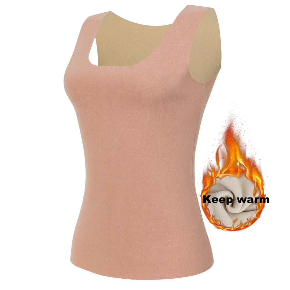 Thermal Tank Top Women's Fleece Lined Thermal Sleeveless Wide Shoulder Straps Warm Undergarment Winter Base Layer Clothing