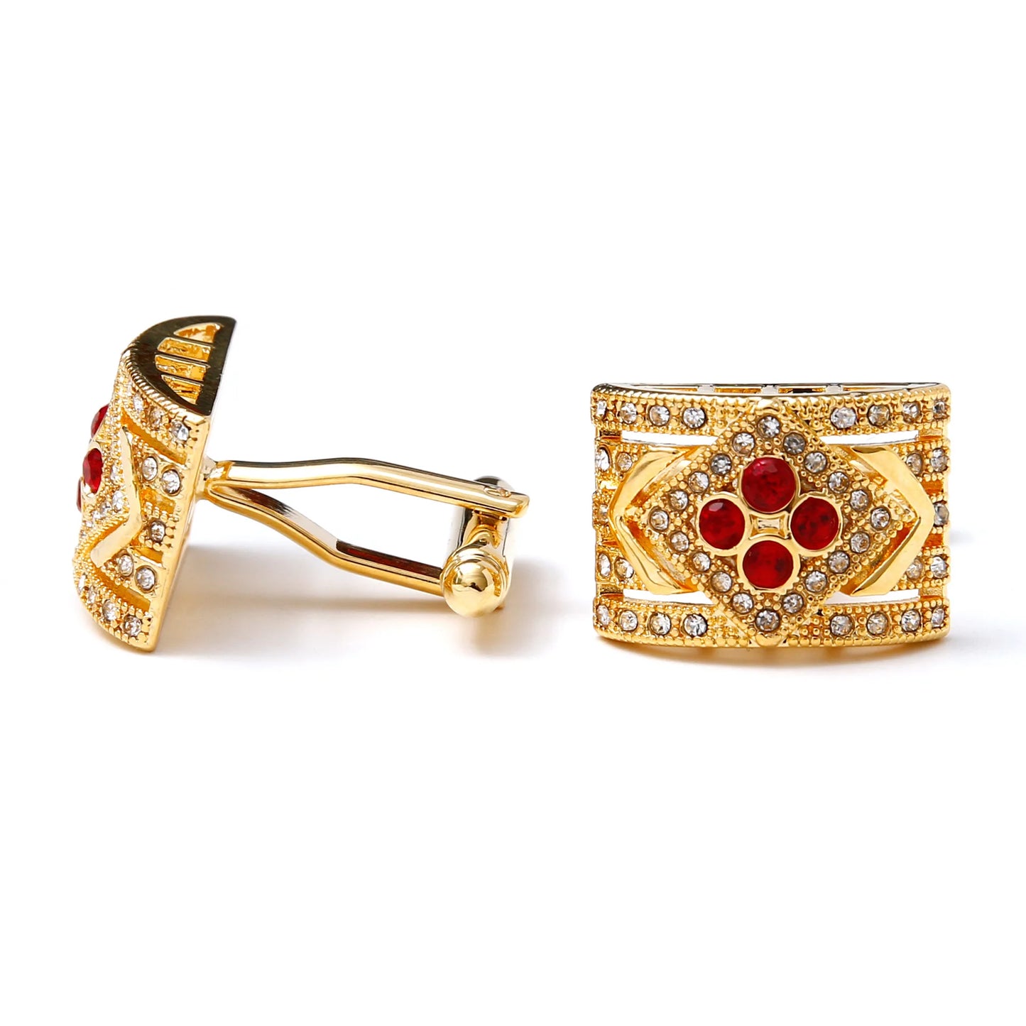 1 Pair Luxury Gold Cufflinks for Men - Black Zirconia Studded Dress Shirt Accessories