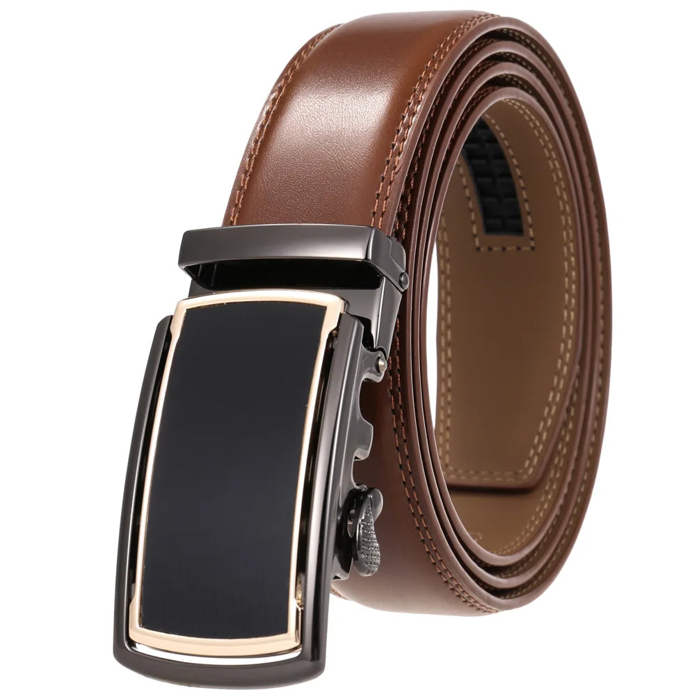 Men's Genuine Leather Belt Fashion Automatic Buckle Belt for Popular Business High Quality Male Belt Brown