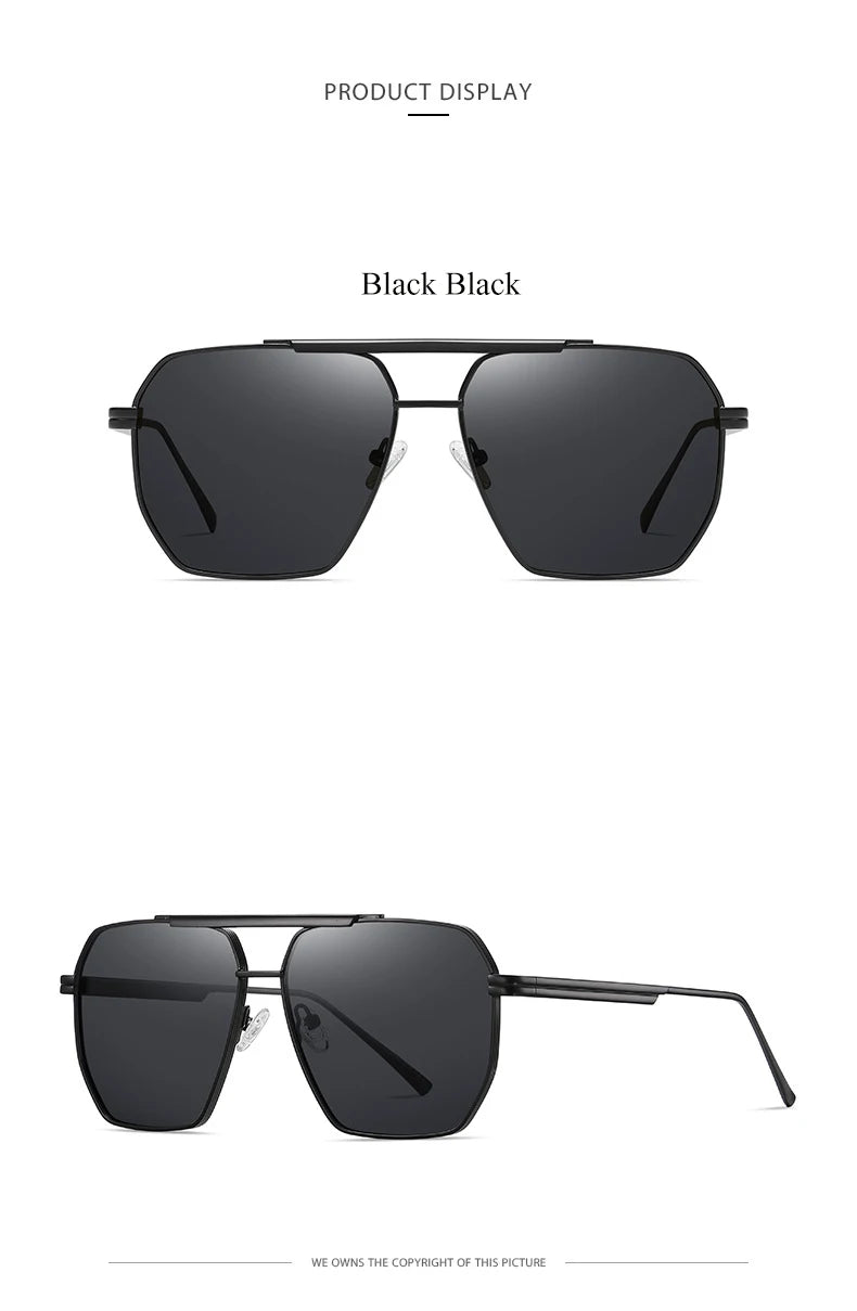High Quality Square Polarized Sunglasses For Women Retro Oversized Double Bridge Sun Glasses Men Luxury Big Metal Goggle Shades