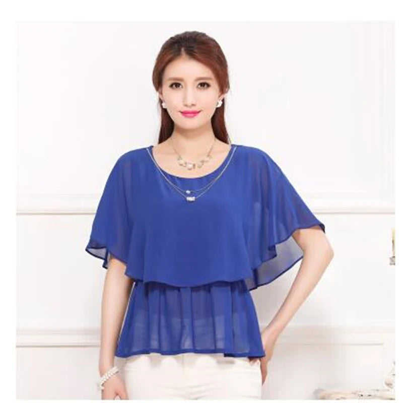 2025 Women Summer Tops Blouse Fashion Elegant Ruffle Batwing Sleeves Chiffon Shirt Loose Casual Clothing blusas mujer de moda