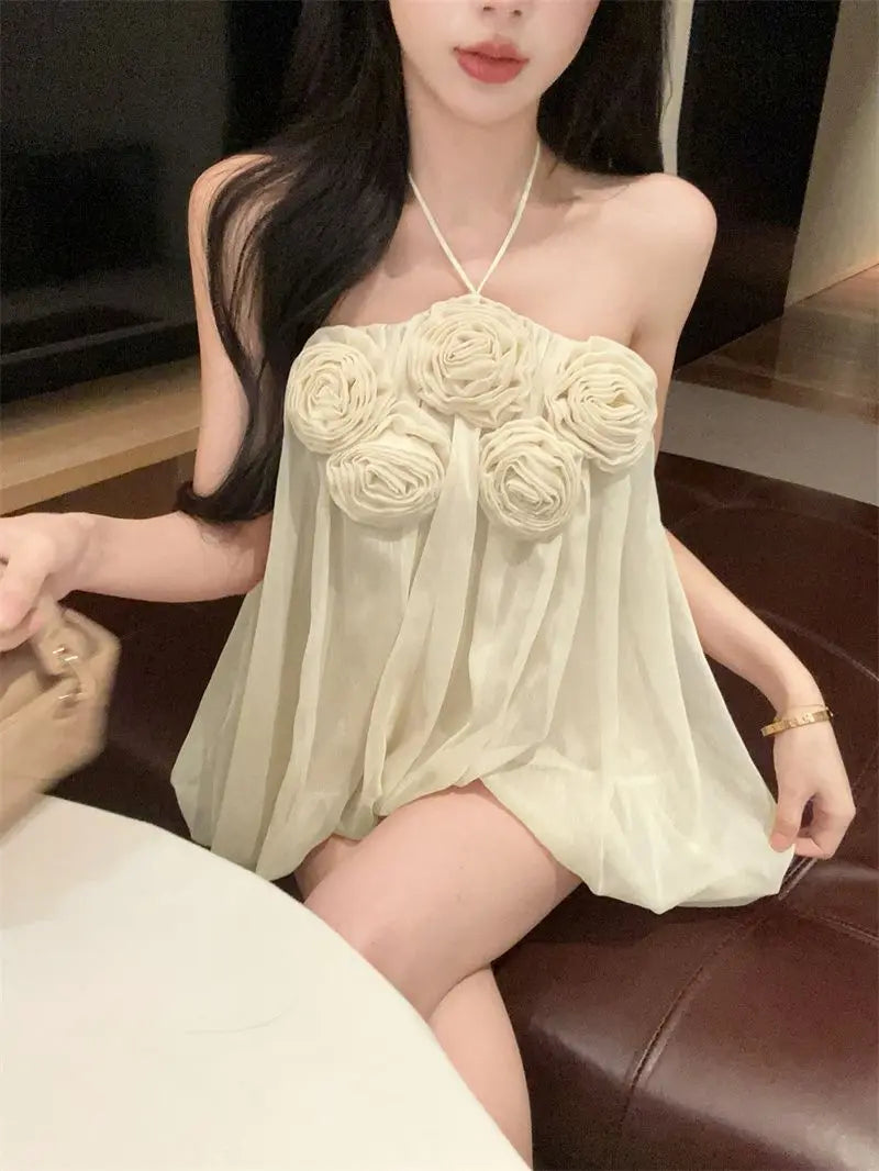 Summer Floral Strapless Tube Top Elegant Blouse Tank Lady Top Y2k Top Cute Fashion Corset Top Mesh Top Sexy Chic Tank Top Women