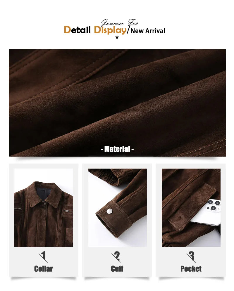 2025A Lady's Fashion Real Suede Jacket Genuine Goatskin Suede Bomber Jacket Oversize Leather Coat Women's Suit