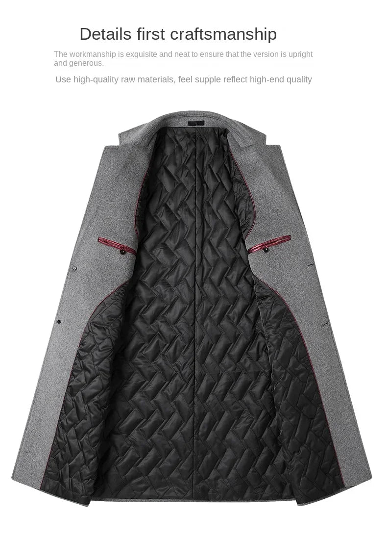 Wool 54.3% autumn and winter new men's woolen coat medium and long suit collar cotton thickened woolen coat men's coat