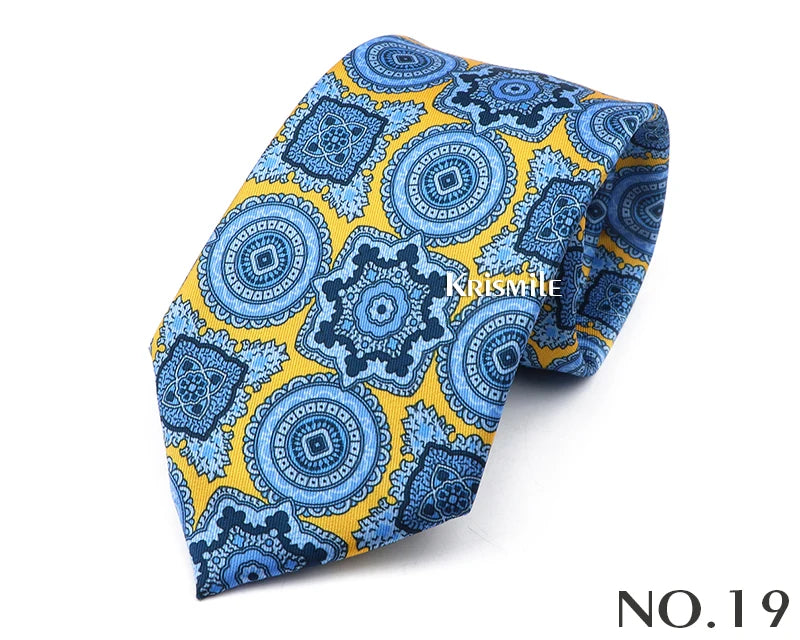 New Design Bohemian Style Necktie For Men Silk Touch Soft Blue Red Yellow Necktie Fit Wedding Party Business Office Accessory