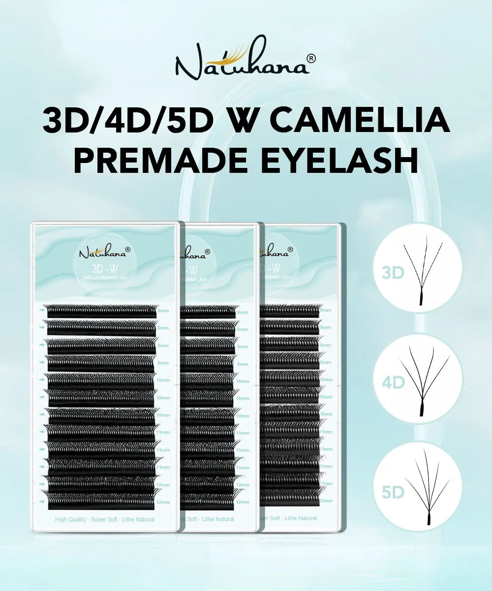NATUHANA Camellia 3D/4D/5D W-Shape Lashes C/D/L/LU Curl Premade Fan Eyelashes Extension Soft Lightweight Eyelash For Wholesale