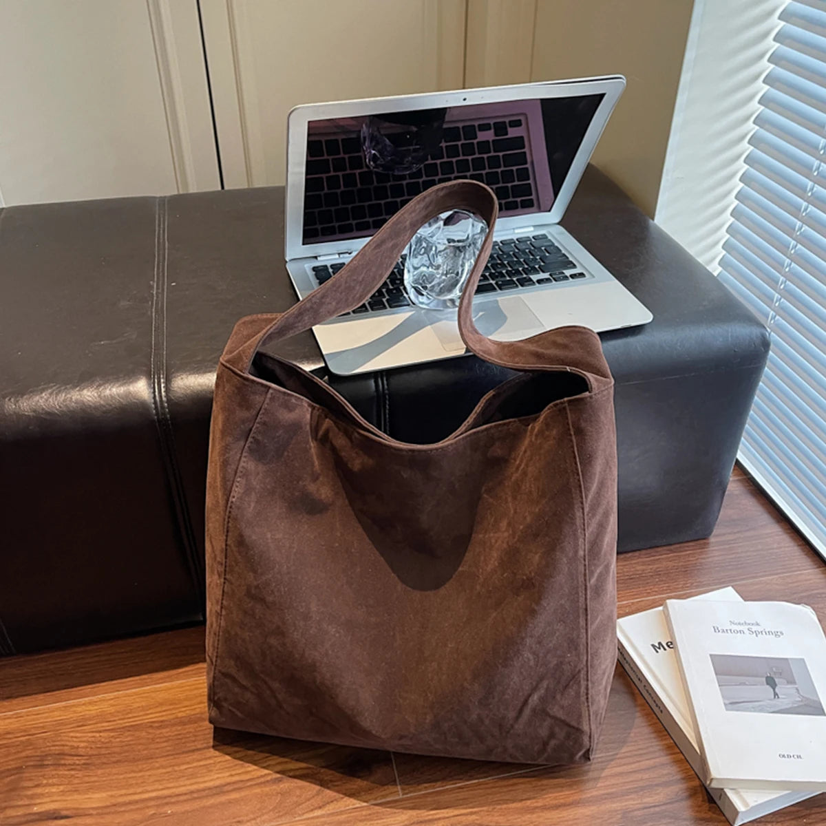 Custom Logo Tote Bag for Women, Large Capacity, Vintage Commuter Vacation Travel Bag, Single Shoulder Handbag, Suede DIY