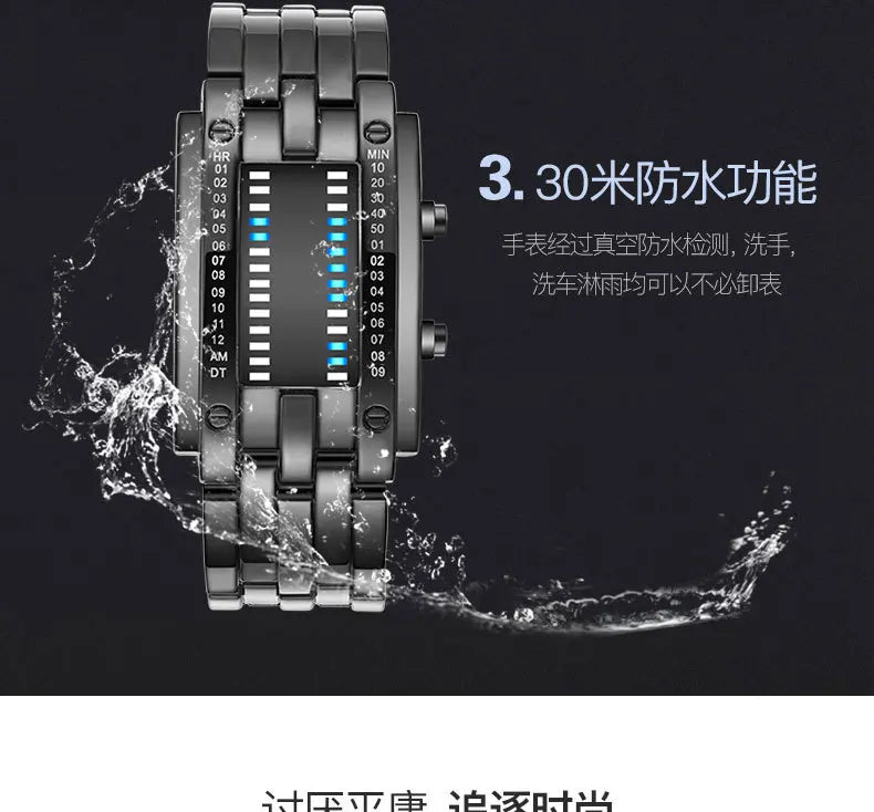 Men Watch 50m Waterproof Lava Watch Double Row Lamp Led Watch Male Binary Steel Band Electronic Sport Watch Relogios Masculino