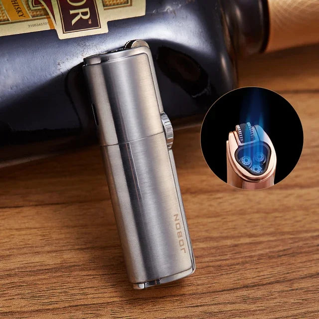 JOBON Inflatable 4 Torch Jet Windproof Lighter Metal Grinding Wheel Flint Lighter Gas Butane Inflatable Gift Cigar Lighter