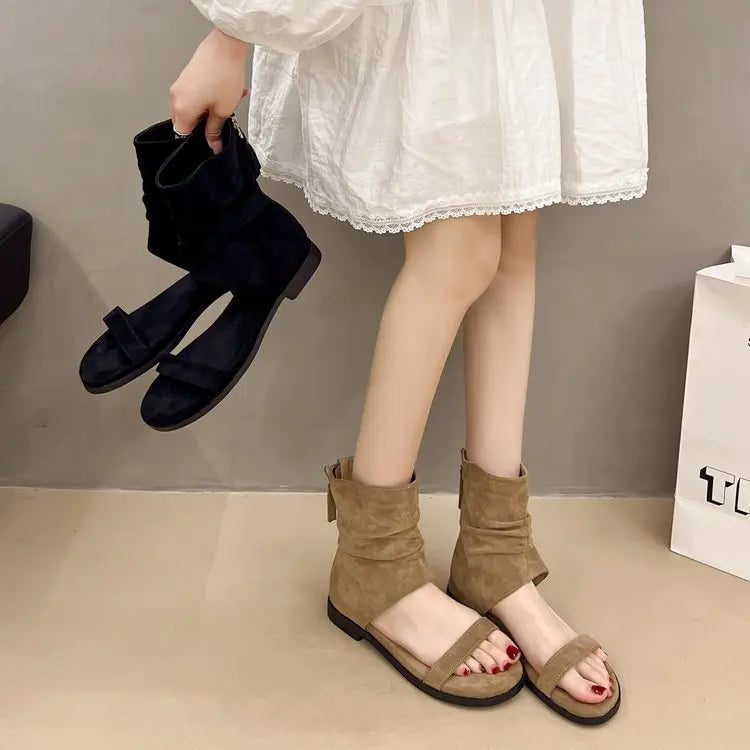 2025 Female Low Heel Footwear Gladiator Sandals Shoes For Women Zippers Fashion Open Toe Ladies Sandals Ankle Booties Shoe Pumps
