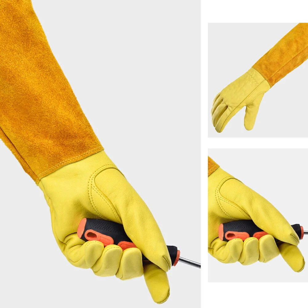 1 Pair Long Thorn Proof Gardening Gloves Breathable Leather Working Mitten with Forearm Protection Floral Gauntlet for Women Men