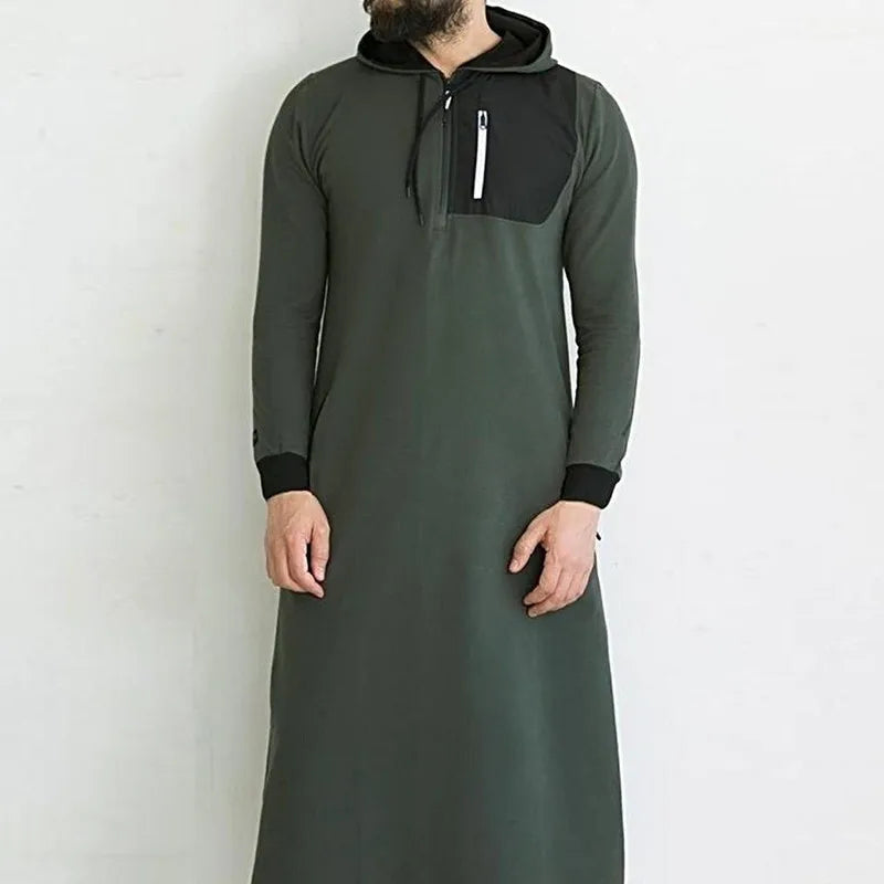 Kaftan Arab Muslim Robe Men Jubba Thobe Long Sleeve Muslim Clothing Robe For Men Long Arab Hoodies Kaftan Long Hoodie