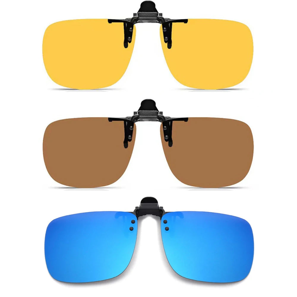 Polarized Sunglasses Men Clip On Yellow Lenses Night Vision Rimless Rectangle Sun Glasses Anti-glare UV400 Goggles 2026 Eyepiece