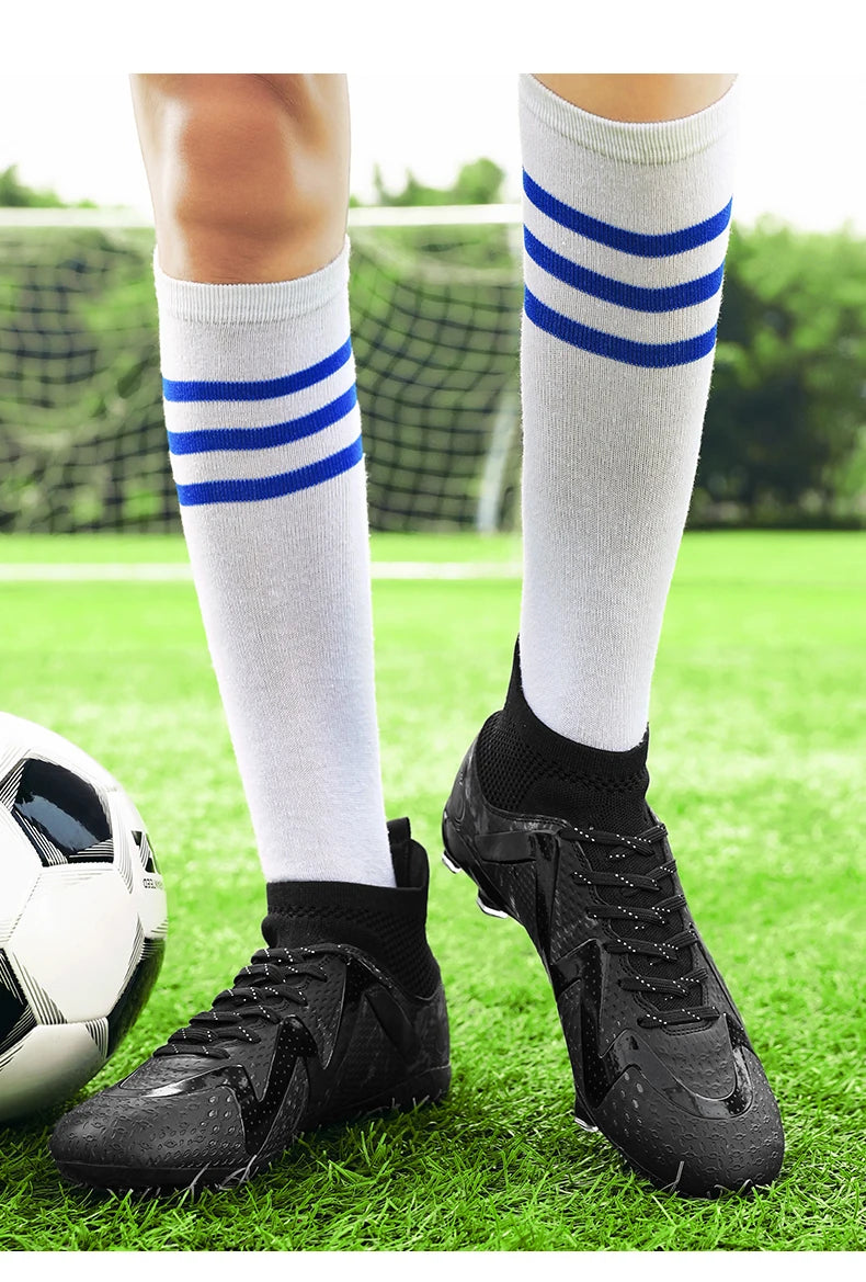 Adult Professional FG/TF Soccer Shoes Non-Slip Long Spike Football Boots Young Kids High Ankle Cleats Grass Soccer Sneakers ﻿