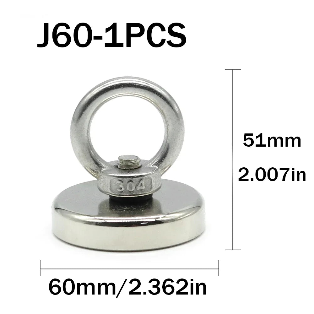 16/20/25/36/42/48/60mm Neodymium Fishing Magnet Heavy Duty Rare Earth Magnet with Countersunk Hole Eyebolt Salvage Magnetic