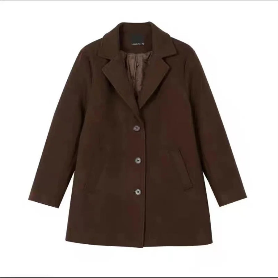 Korean Warm Mid Length Woolen Suit Coat Thick V Neck Women New Loose Parkas Winter Single Breasted Wool Blend Jackets Casaco