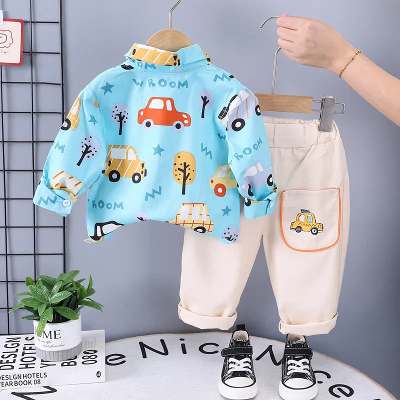 New Spring Autumn Baby Boys Clothes Suit Children Fashion Shirt Pants 2Pcs/Sets Toddler Casual Cartoon Costume Kids Tracksuits