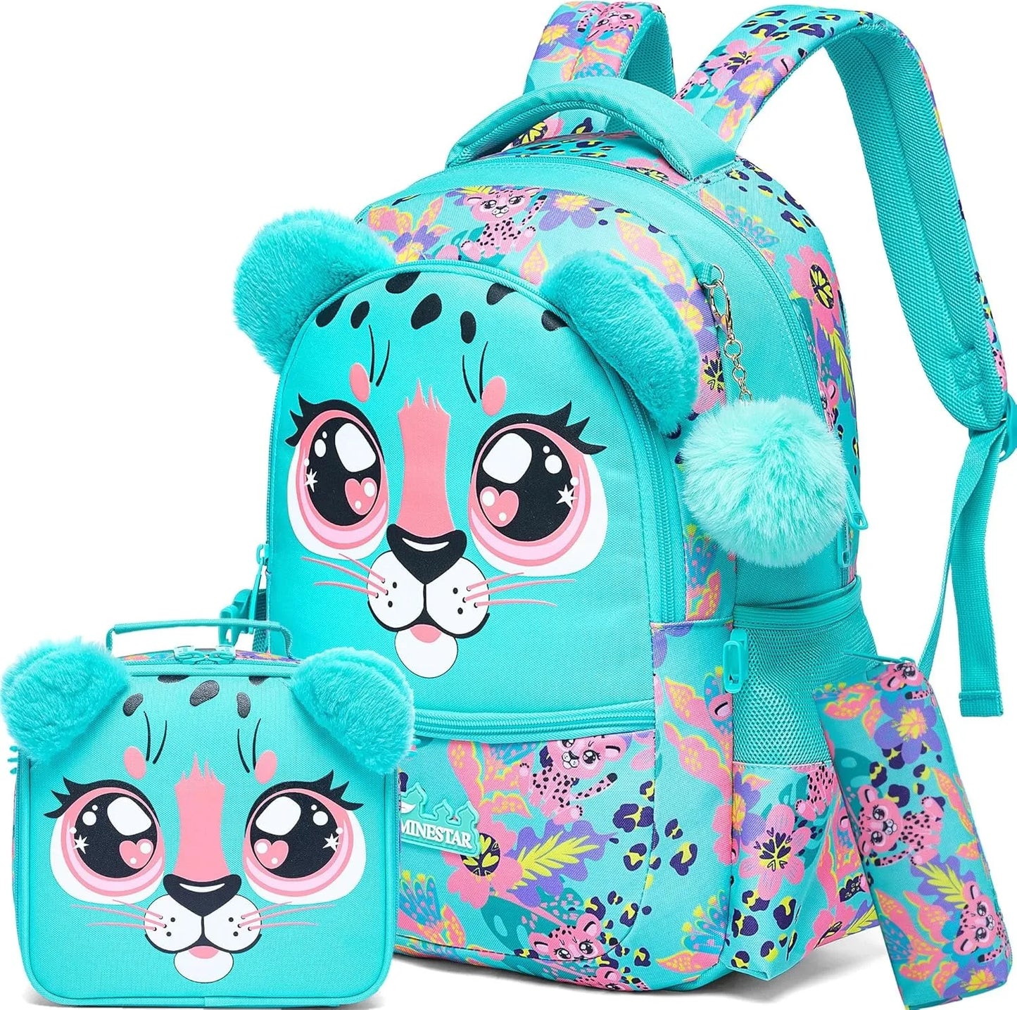 Cute School Backpack for Girls Children Shoulder Bag with Insulated Lunch Box Casual Daypack for Students Back To School Gift