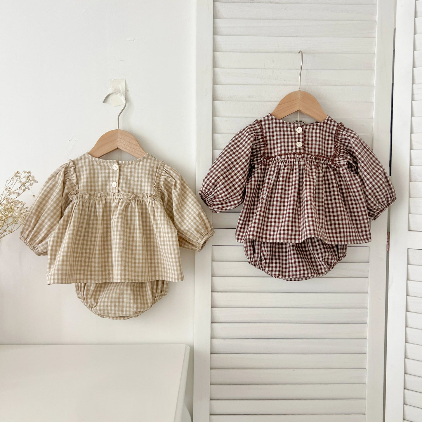Baby Cotton Clothing Sets 0-2Yrs Autumn New Baby Girl Clothes Set Plaid Tee And Bloomer 2pcs Toddler Kids Vest + Shorts Suit