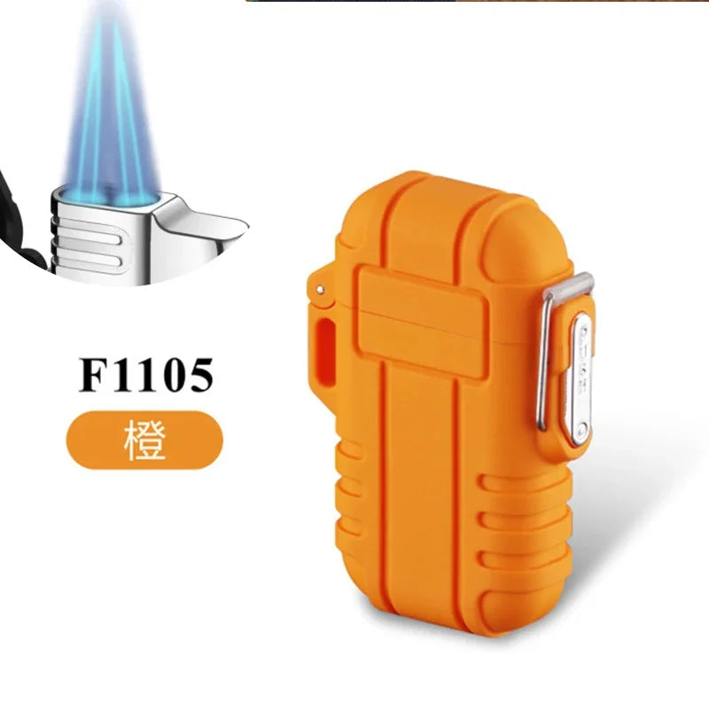 Outdoor Waterproof Lighter with Lanyard Portable Blue Flame Jet Lighter Butane Turbo Cigar Lighter Camping Wading Men's Gadgets