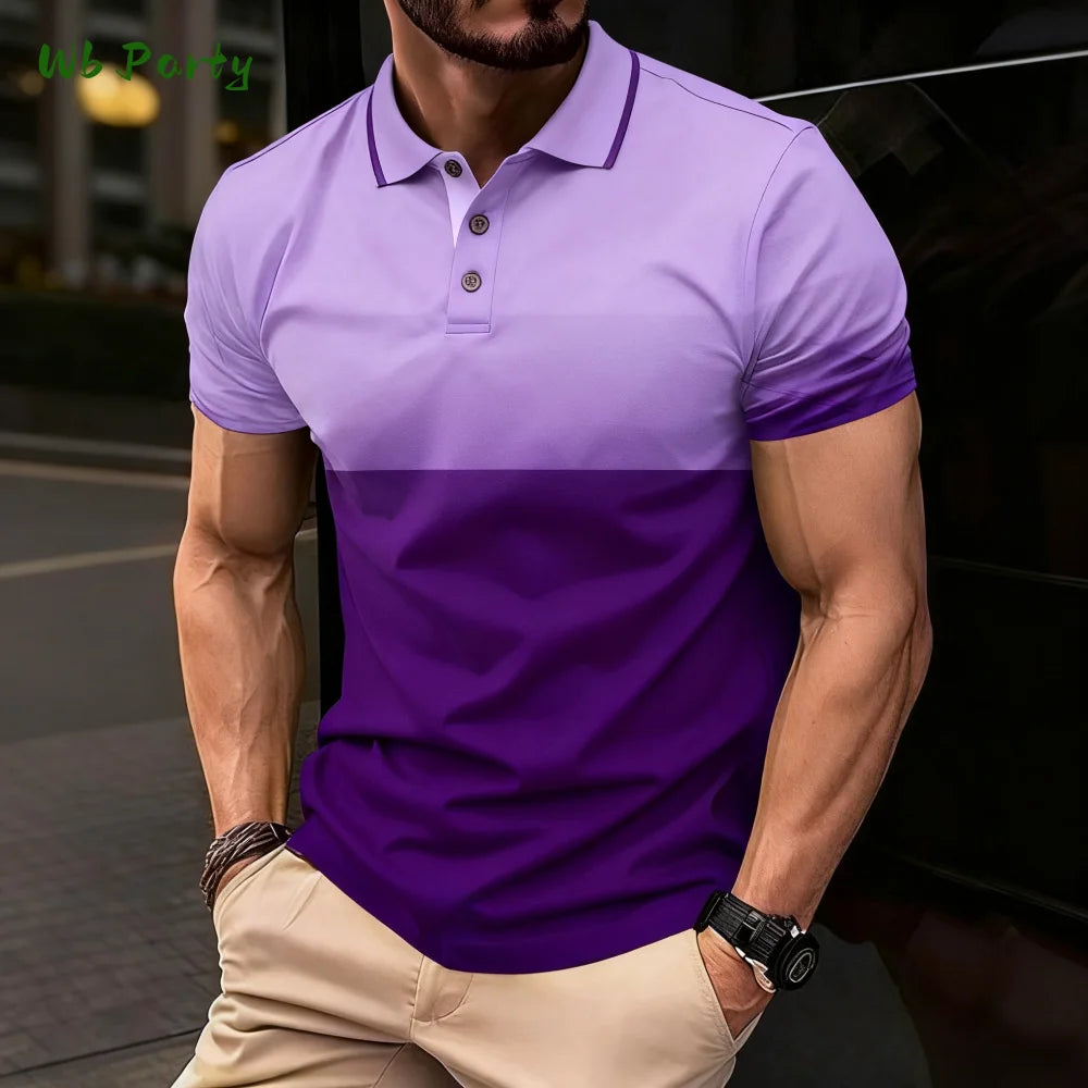 Summer Men's Polo Men's Casual Short Sleeve Polo Shirt Striped Color Block Design Sporty Polo Style Collared Polo Shirts for Man