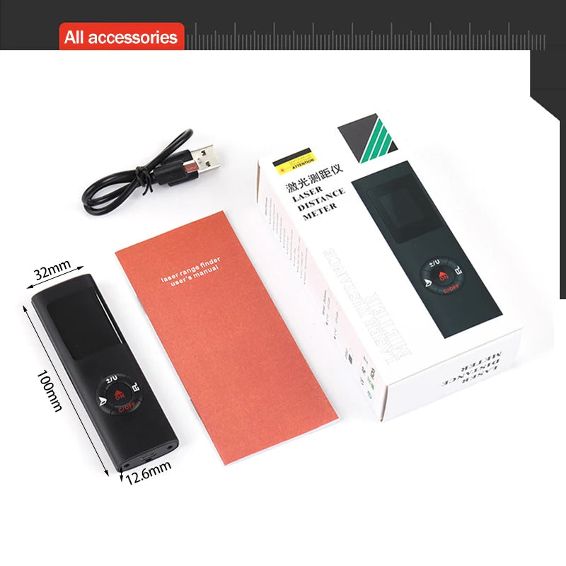 40M/60M Mini Smart Laser Distance Meter Measure Infrared Rangefinder USB Rechargeable Portable Handheld Laser Range Finder Tools