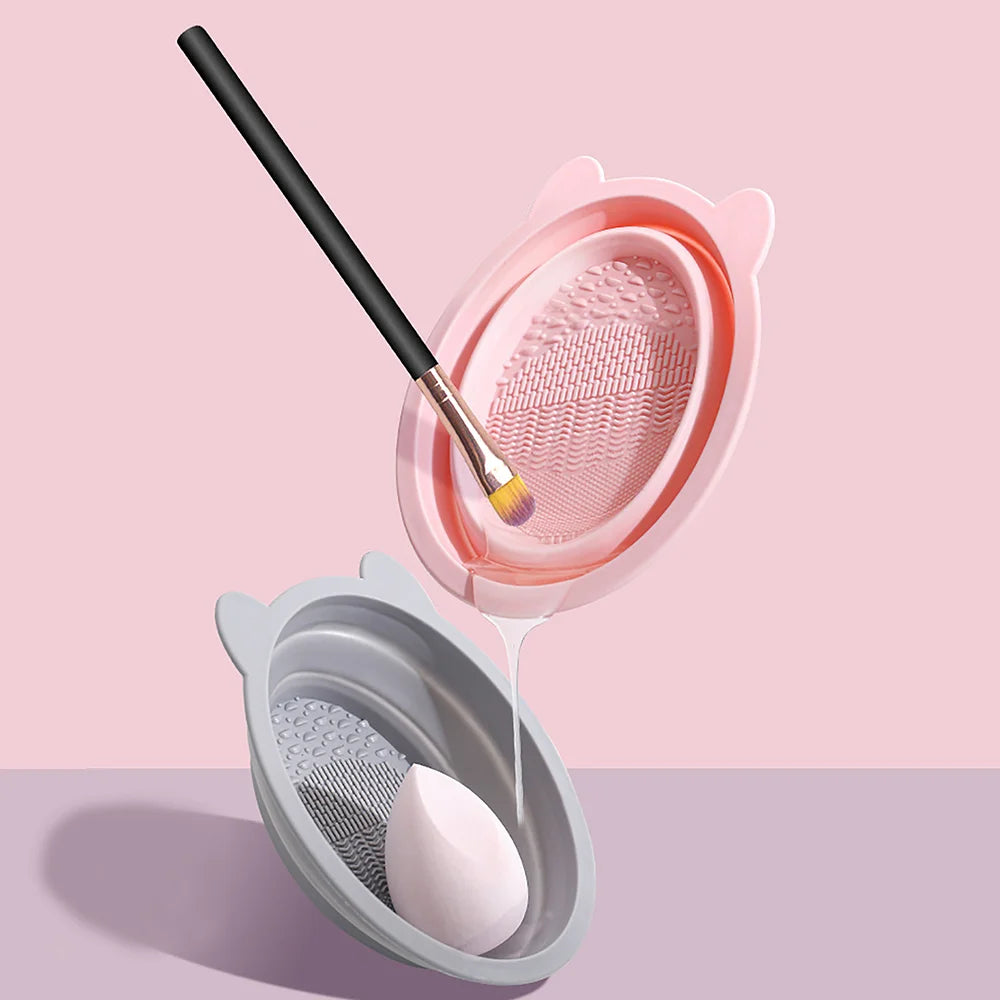 Makeup Brush Cleaning Set Silicone Foldable Beauty Blender Cleaner Tool Kit with Sponge Wash Agent for Cosmetic Brushes And Pad